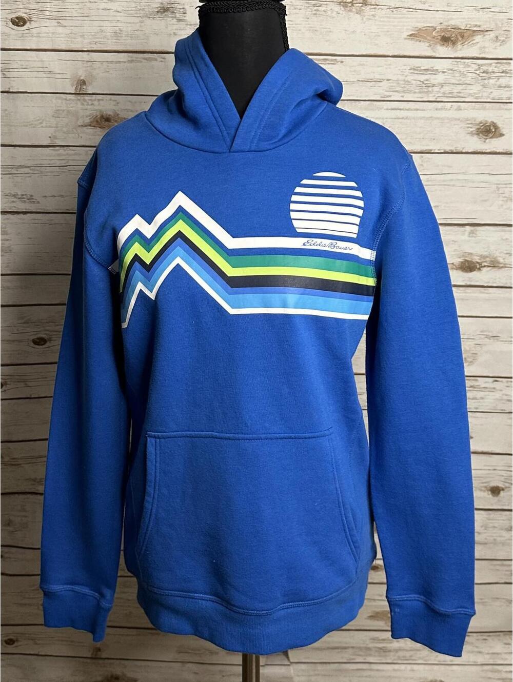 Eddie Bauer blue retro graphic pullover hoodie/hooded sweatshirt Youth L (14-16) - Picture 2 of 8